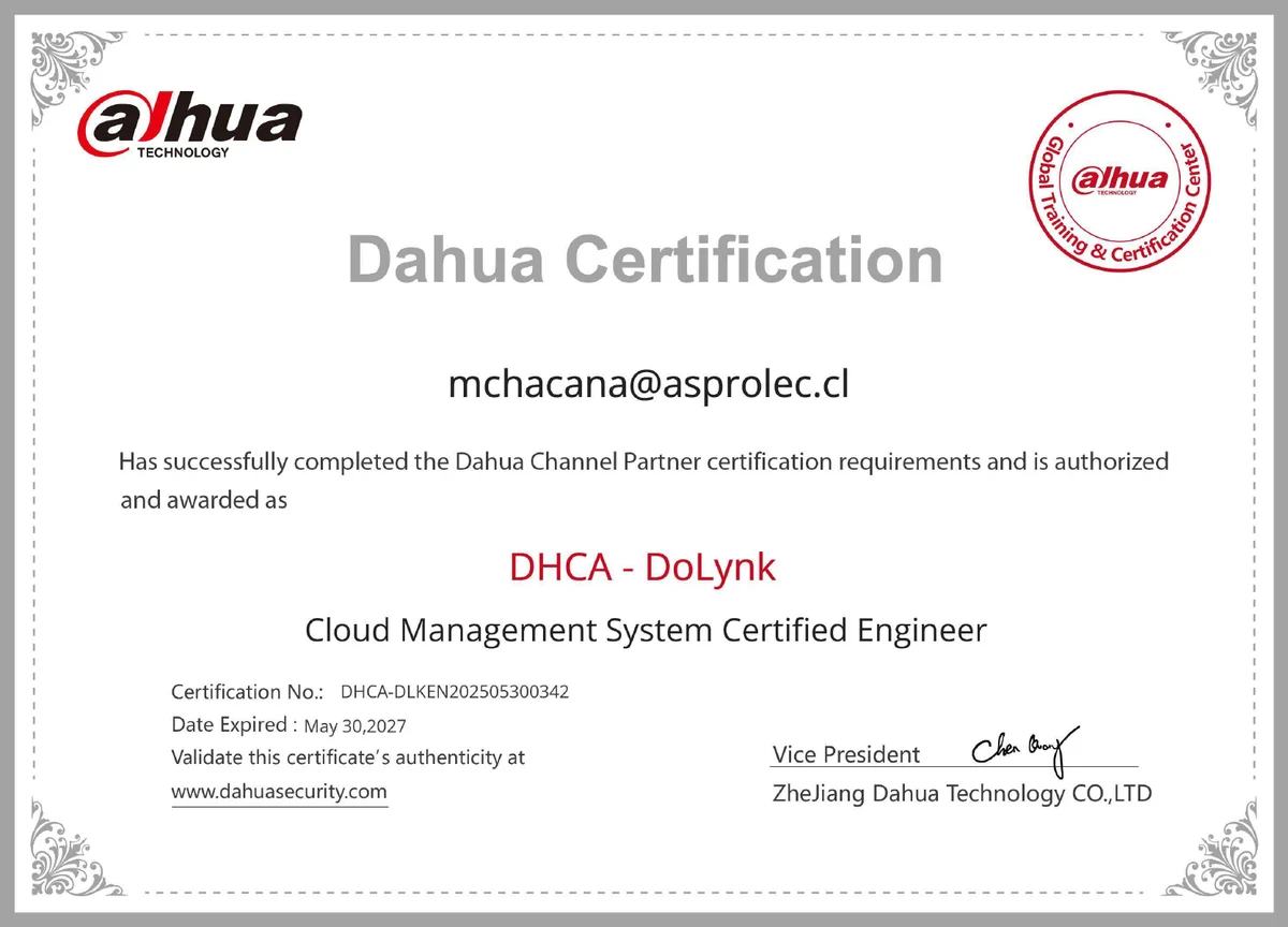 Certificación Dahua DHCA DoLynk